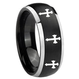 8mm Multiple Christian Cross Dome Brushed Black 2 Tone Tungsten Mens Ring