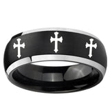 5, 8mm Multiple Christian Cross Dome Brushed Black 2 Tone Tungsten Mens Ring