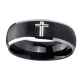 8mm-Flat-Christian-Cross-Dome-Brushed-Black-2-Tone-Tungsten-Men's-Band-Ring