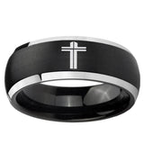 5, 8mm Flat Christian Cross Dome Brushed Black 2 Tone Tungsten Ring