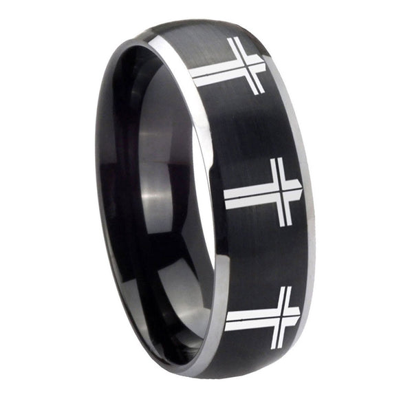 8mm-Multiple-Christian-Cross-Dome-Brushed-Black-2-Tone-Tungsten-Promise-Ring