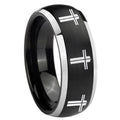 8mm Multiple Christian Cross Dome Black 2 Tone Tungsten Ring