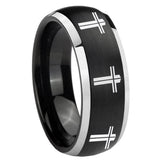 8mm Multiple Christian Cross Dome Brushed Black 2 Tone Tungsten Promise Ring