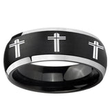 5, 8mm Multiple Christian Cross Dome Brushed Black 2 Tone Tungsten Promise Ring