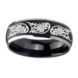 8mm-Etched-Tribal-Pattern-Dome-Brushed-Black-2-Tone-Tungsten-Wedding-Band-Mens