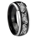 8mm Etched Tribal Pattern Dome Black 2 Tone Tungsten Ring