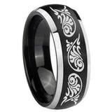 His Hers Etched Tribal Pattern Dome Brushed Black 2 Tone Tungsten Bands Ring Set