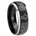8mm Bible Lord's Prayer Cross Dome Black 2 Tone Tungsten Ring