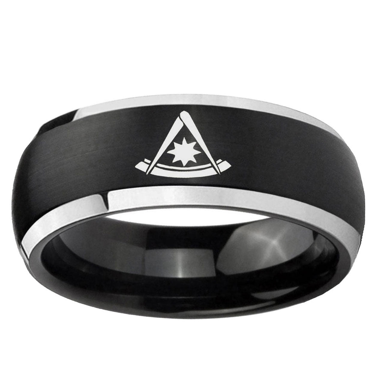 5mm Pester Master Masonic Dome Black 2 Tone Tungsten Ring