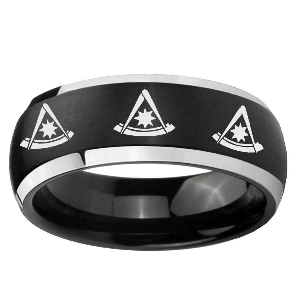 5mm Multiple Pester Master Masonic Dome Black 2 Tone Tungsten Ring