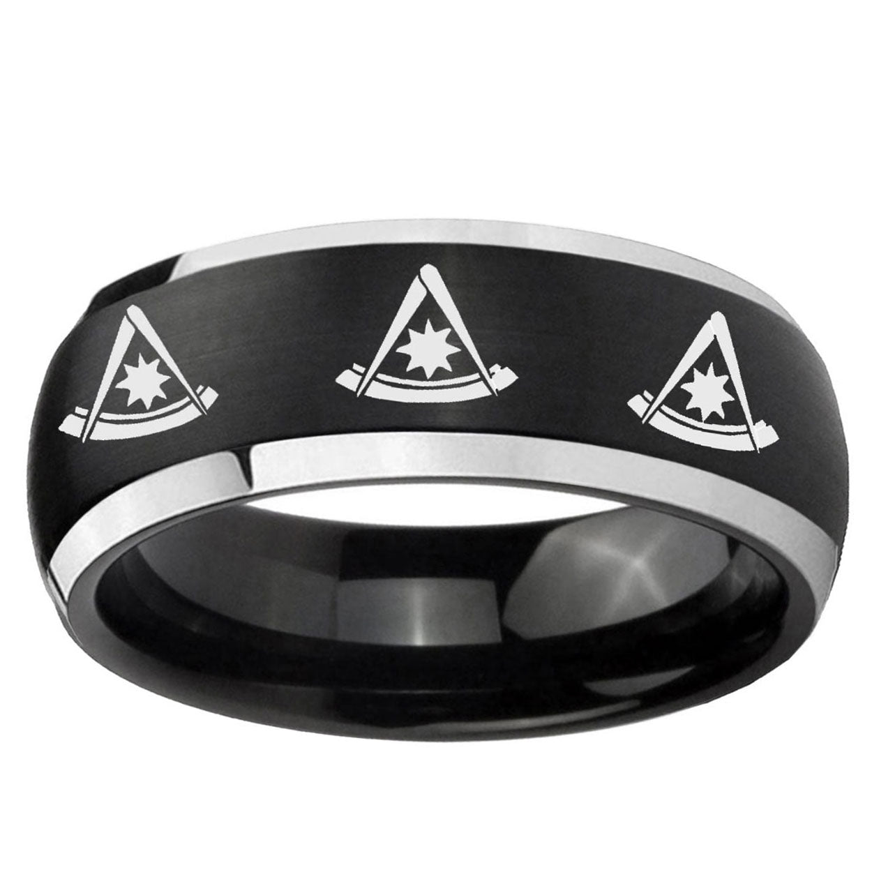 5mm Multiple Pester Master Masonic Dome Black 2 Tone Tungsten Ring