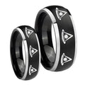 Multiple Pester Master Masonic Dome Brushed Black 2 Tone Tungsten Wedding Band Set