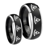 His Hers Multiple Pester Master Masonic Dome Brushed Black 2 Tone Tungsten Mens Band Set