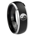 8mm Yin Yang Dome Brushed Black 2 Tone Tungsten Ring Engraved