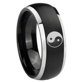 His Hers Yin Yang Dome Brushed Black 2 Tone Tungsten Men's Wedding Band Set