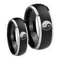 Yin Yang Dome Brushed Black 2 Tone Tungsten Bridal Set Rings