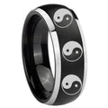 8mm Multiple Yin Yang Dome Brushed Black 2 Tone Tungsten Ring