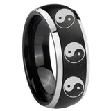8mm Multiple Yin Yang Dome Brushed Black 2 Tone Tungsten Anniversary Ring