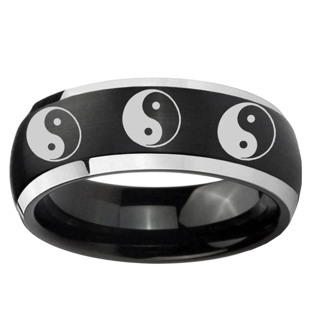 5mm Multiple Yin Yang Dome Brushed Black 2 Tone Tungsten Ring