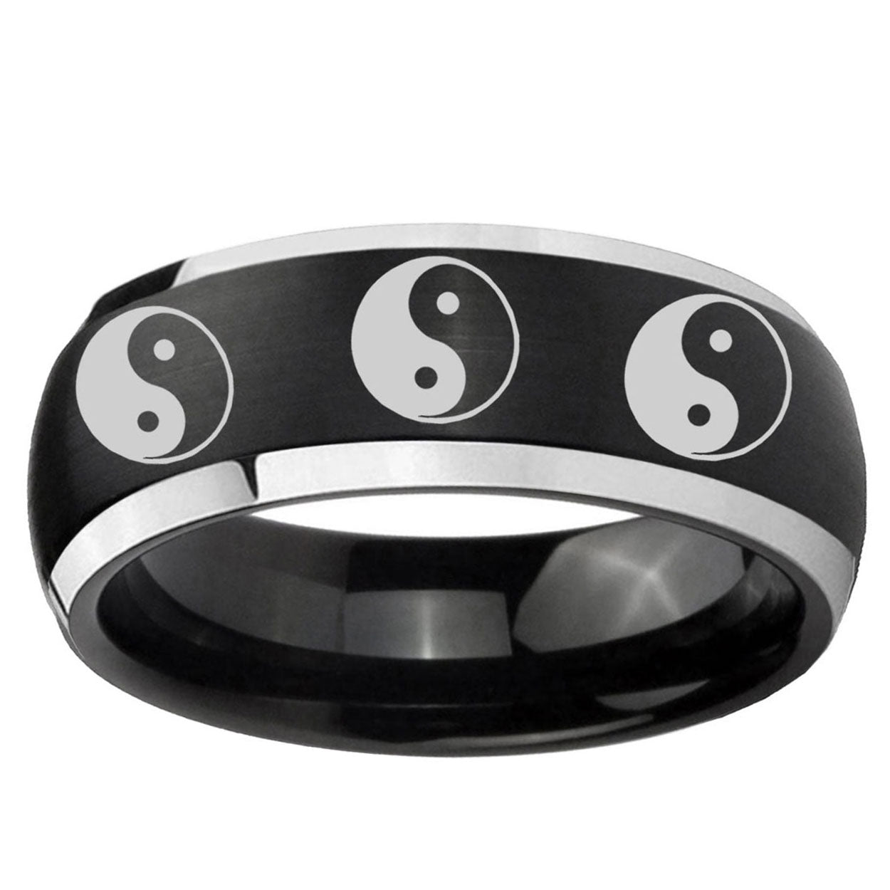 5mm Multiple Yin Yang Dome Brushed Black 2 Tone Tungsten Ring