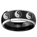 5, 8mm Multiple Yin Yang Dome Brushed Black 2 Tone Tungsten Ring