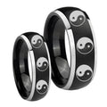 Multiple Yin Yang Dome Brushed Black 2 Tone Tungsten Promise Ring Set