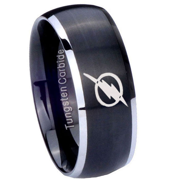8mm Flash Dome Brush Black Men's Wedding Bands Tungsten