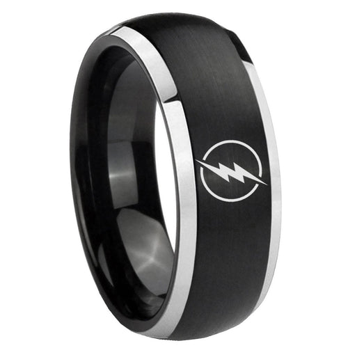 8mm Flash Dome Brush Black Men's Wedding Bands Tungsten