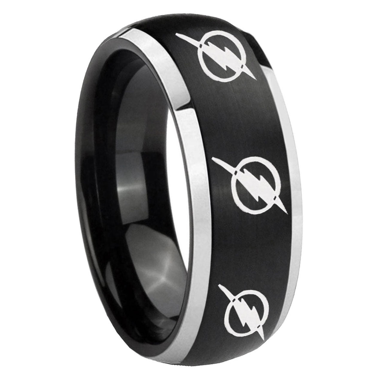 8mm Multiple Flash Dome Brush Black Wedding Bands Tungsten