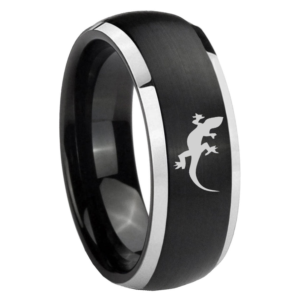 8mm Lizard Dome Brushed Black 2 Tone Tungsten Custom Ring