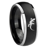Bride and Groom Lizard Dome Brushed Black 2 Tone Tungsten Engraved Ring Set