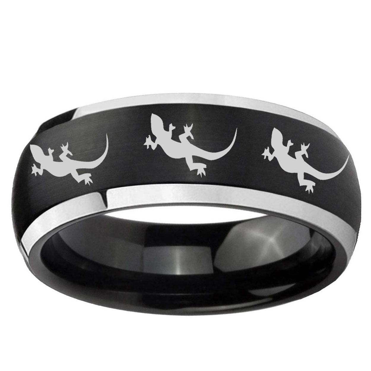 5mm Multiple Lizard Dome Brushed Black 2 Tone Tungsten Ring