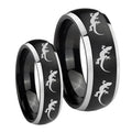 Multiple Lizard Dome Brushed Black 2 Tone Tungsten His Hers Set Rings