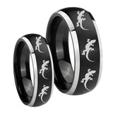 His Hers Multiple Lizard Dome Brushed Black 2 Tone Tungsten Custom Ring Set