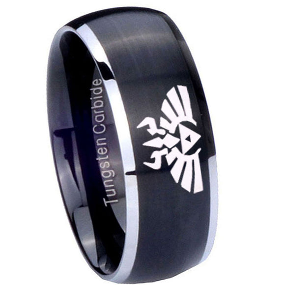 8mm-Zelda-Skyward-Sword-Dome-Brushed-Black-2-Tone-Tungsten-Mens-Bands-Ring