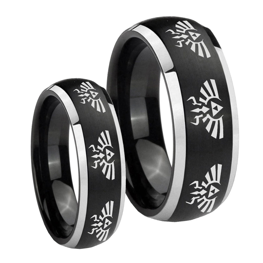 Multiple Zelda Skyward Sword Dome Brushed Black 2 Tone Tungsten Bridal Band Set