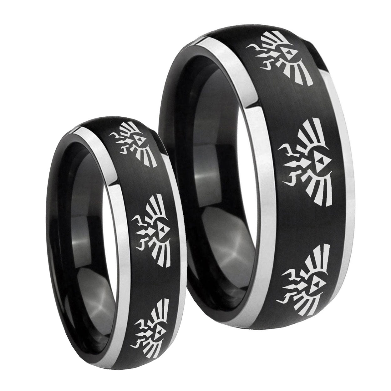 Multiple Zelda Skyward Sword Dome Brushed Black 2 Tone Tungsten Bridal Band Set