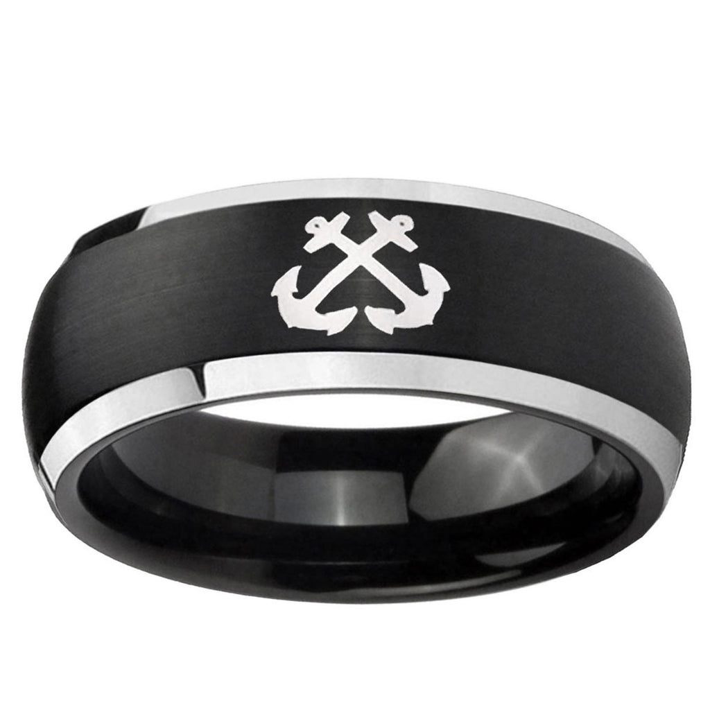 5mm Anchor Dome Brushed Black 2 Tone Tungsten Promised Ring