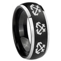 8mm Multiple Anchor Dome Brushed Black 2 Tone Tungsten Ring