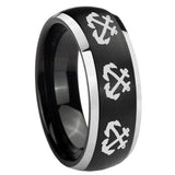 His Hers Multiple Anchor Dome Brushed Black 2 Tone Tungsten Men's Ring Set