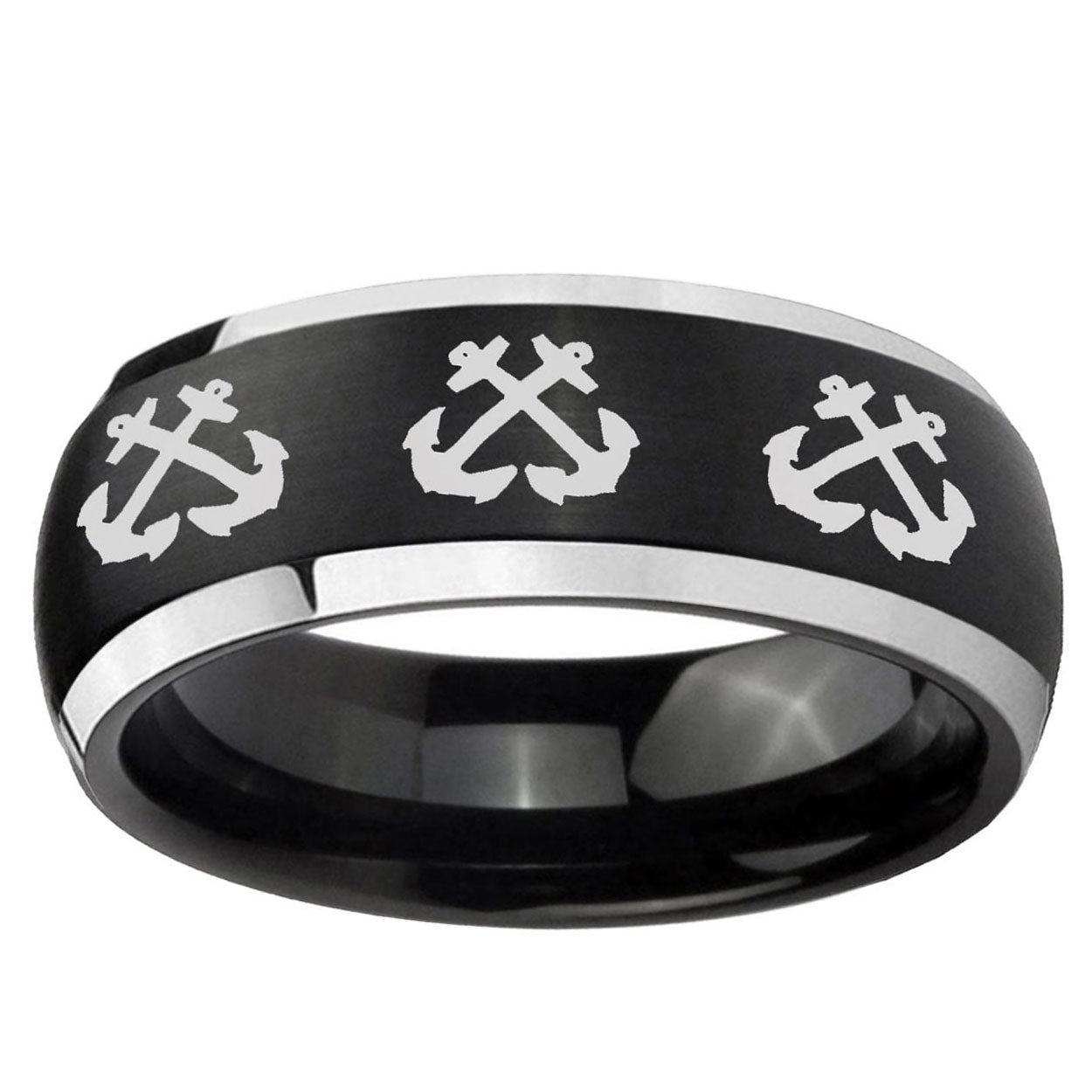 5mm Multiple Anchor Dome Brushed Black 2 Tone Tungsten Ring