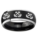 5, 8mm Multiple Anchor Dome Brushed Black 2 Tone Tungsten Custom Ring for Men