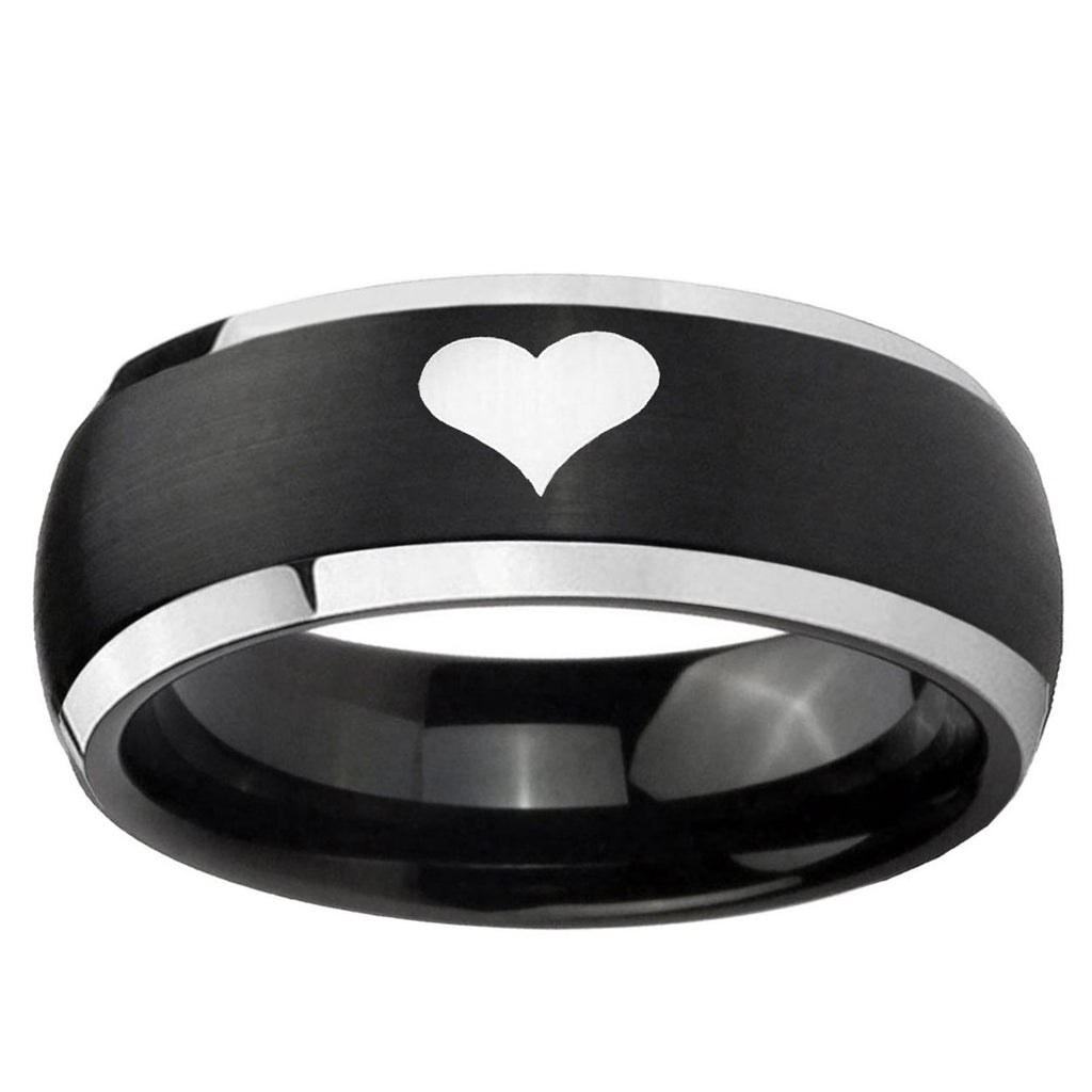 5mm Heart Dome Brushed Black 2 Tone Tungsten Promised Ring