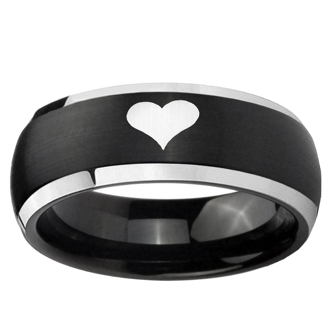 5mm Heart Dome Brushed Black 2 Tone Tungsten Promised Ring