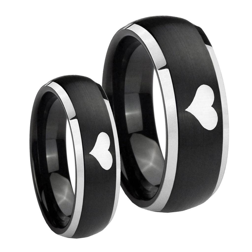 Heart Dome Brushed Black 2 Tone Tungsten Couple Band Set