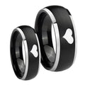 Heart Dome Brushed Black 2 Tone Tungsten Couple Band Set