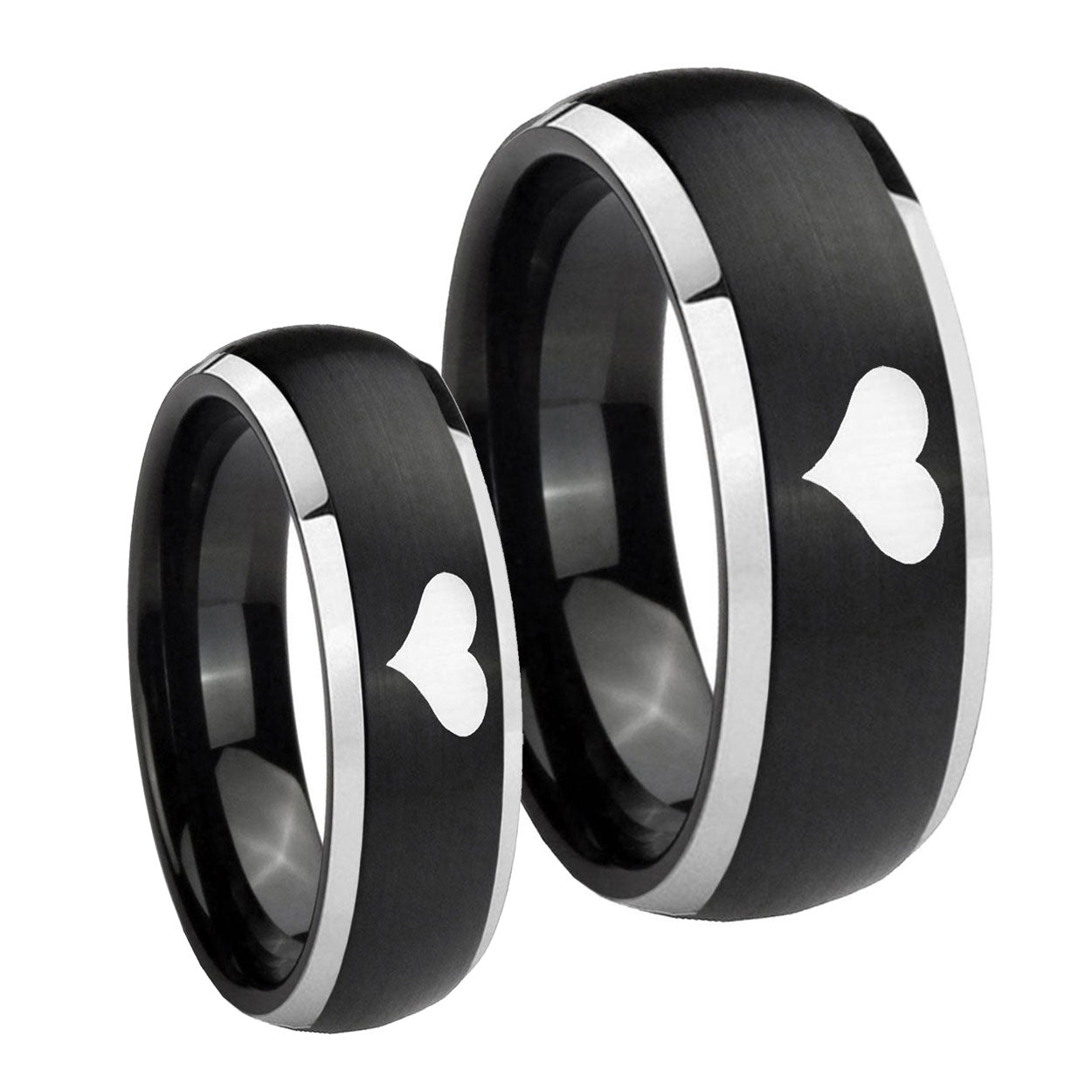 Heart Dome Brushed Black 2 Tone Tungsten Couple Band Set