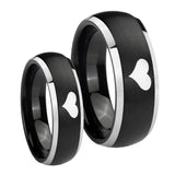 His and Hers Heart Dome Brushed Black 2 Tone Tungsten Mens Ring Engraved Set