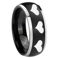 8mm Multiple Heart Dome Brushed Black 2 Tone Tungsten Ring