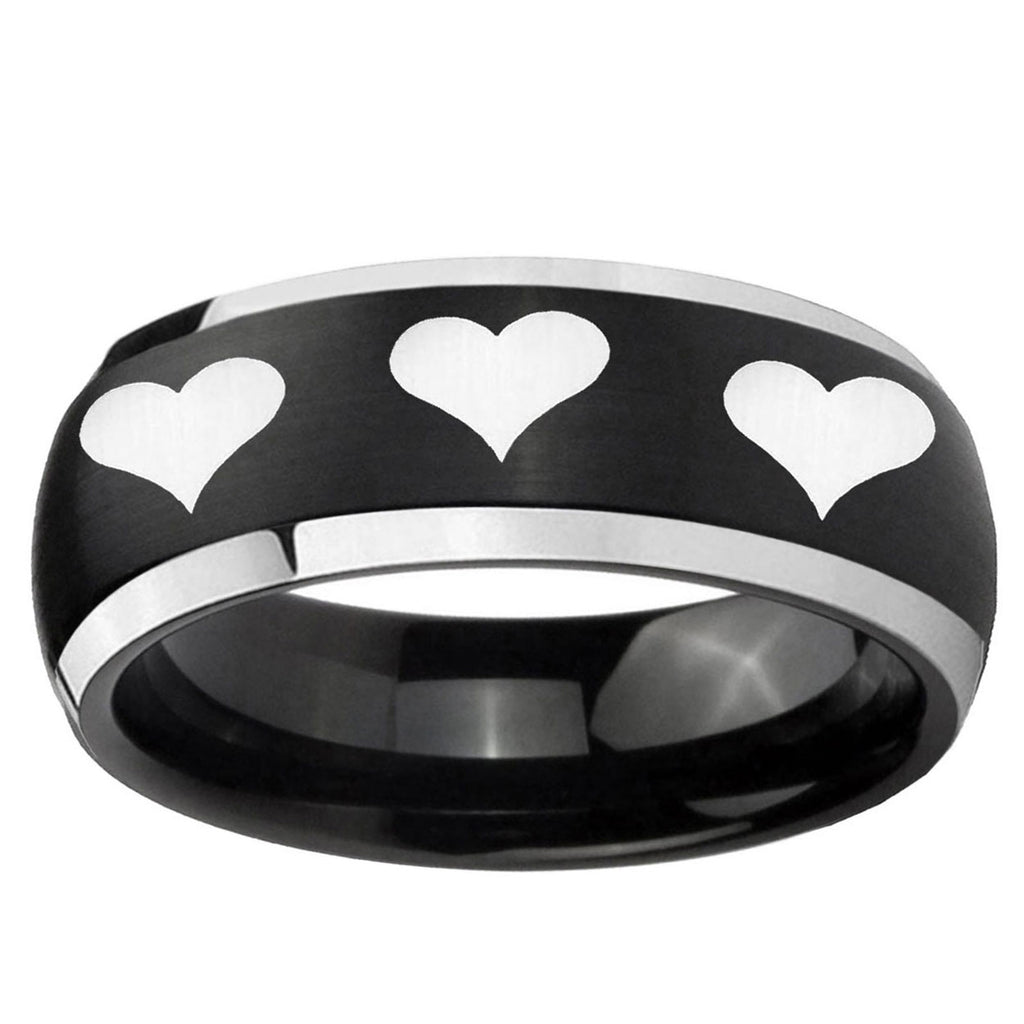 5mm Multiple Heart Dome Brushed Black 2 Tone Tungsten Ring